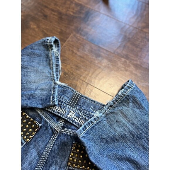 Archair Denim Mens Metal Studded Y2K Straight Leg Embroidered Jeans 36x34 - Picture 8 of 10